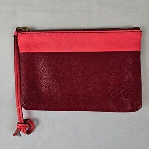Fossil Pebbled Cowhide Leather Keely Colorblock Pouch Dark Red Pink/Coral